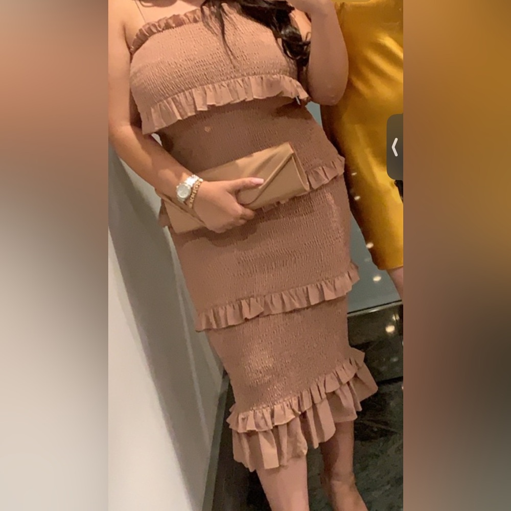 Ruffled Tan Midi Dress